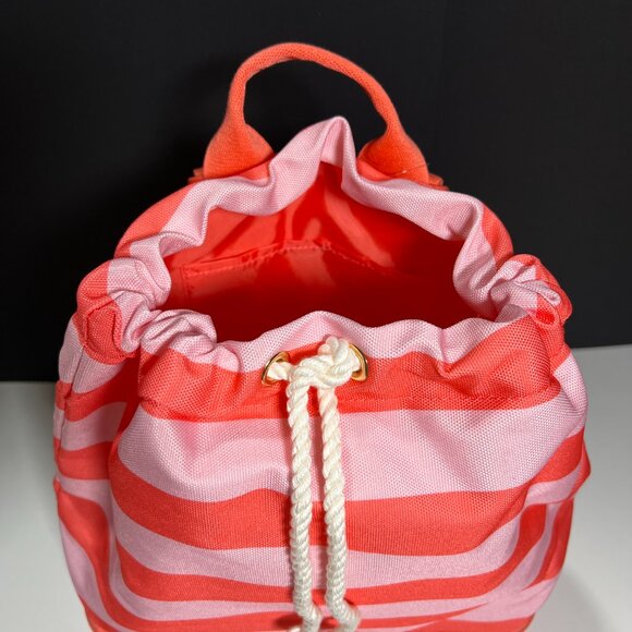 Victoria Secret Backpack Cooler Pocket Beach Bag Logo Drawstring Stripped Pink - Picture 4 of 14